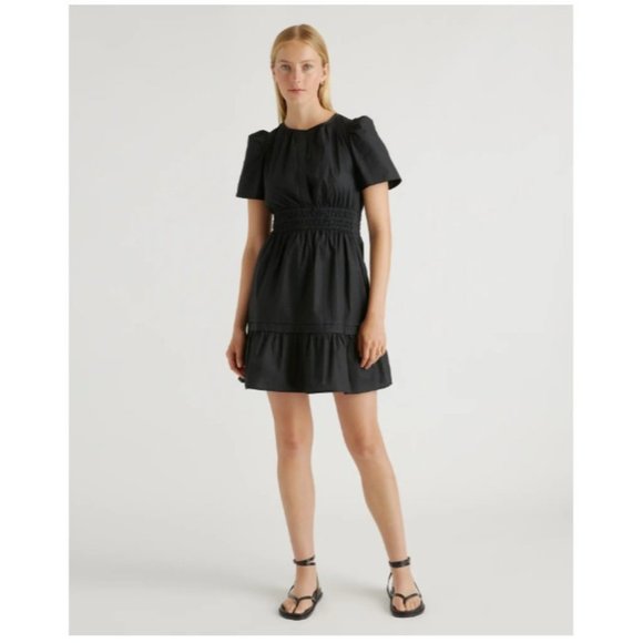 Quince Dresses & Skirts - Quince Womens 100% Organic Cotton Tiered Mini Dress Pockets Solid Black L NEW